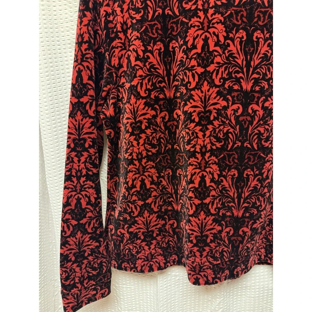 Charter Club Women's‎ SZ P/M Red Black Damask Velvet Zip Up Bomber Jacket Soft